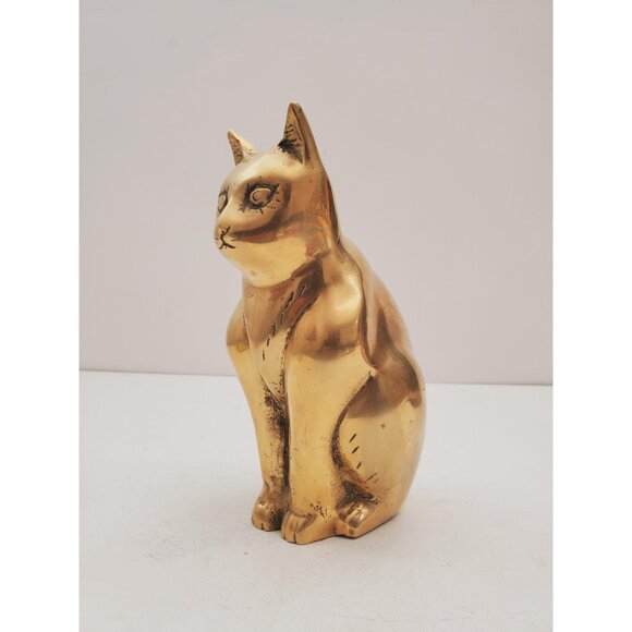 Cat Brass Sculpture, Cute Old Vintage Animal Brass Figurine, Handmade Mini , - Picture 3 of 10